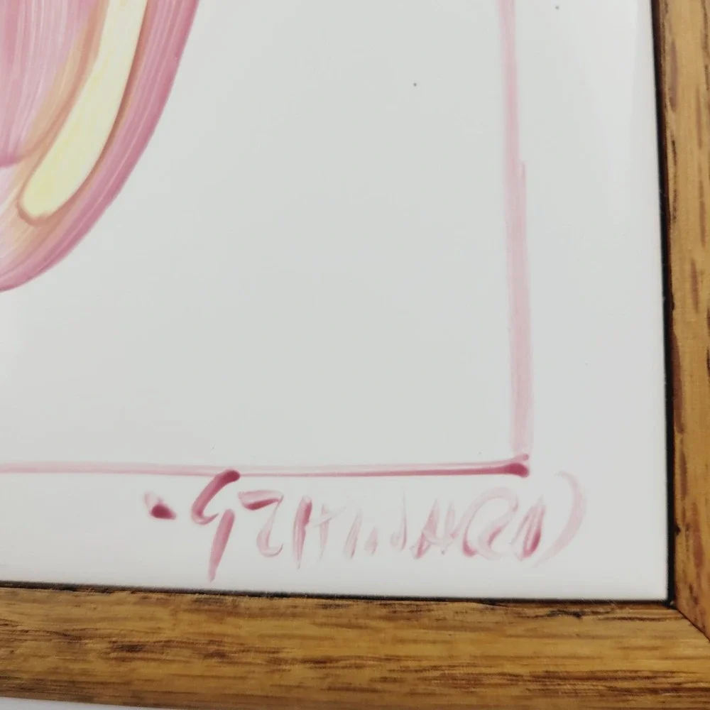 Vintage 90s Apple Tile Howard Originals 1992 Hand Painted wooden Framed wall Art